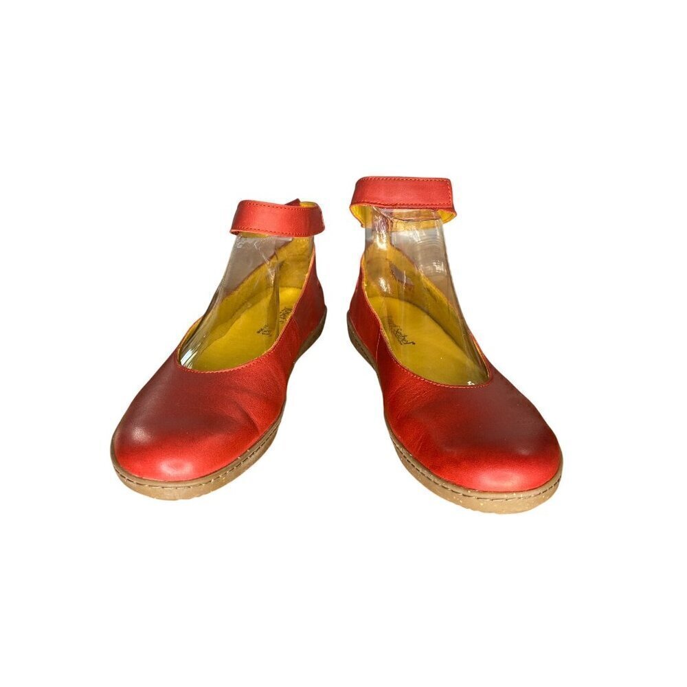 Josef Seibel Alea 03 Castoro Red Leather Ballet Flats With Ankle Strap Size 6/37
